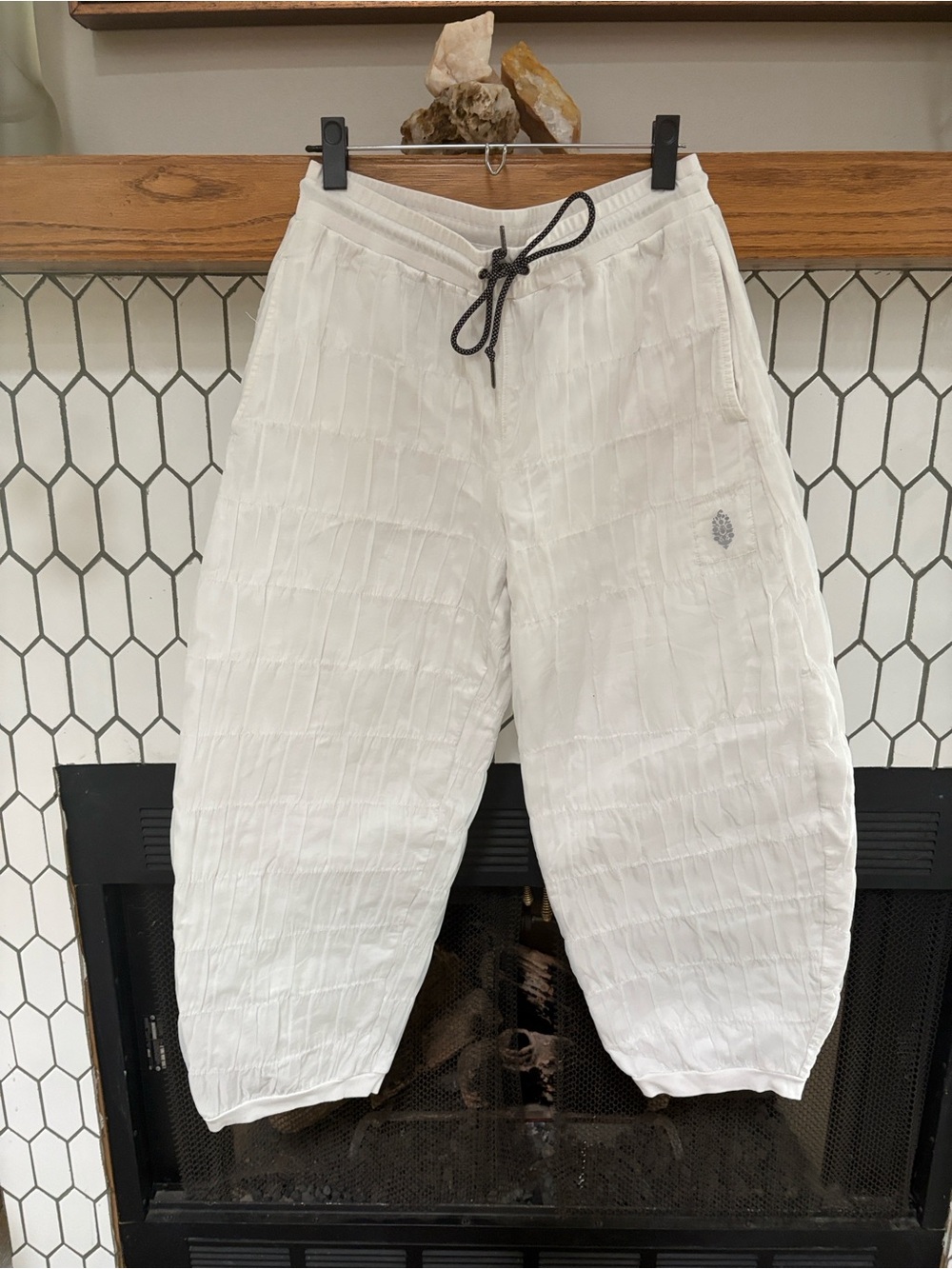 FP Movement by Free People White Textured Track Pants with Black Drawstring